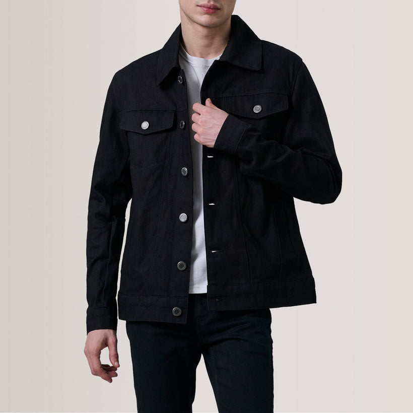 Conard შავი Denim Trucker ტყავის ქურთუკი მამაკაცის