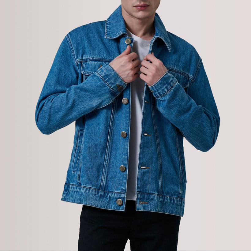 Conard Blue Denim Trucker ტყავის ქურთუკი მამაკაცის