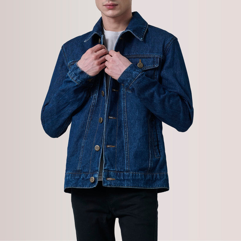 Conard Dark Blue Denim Trucker ტყავის ქურთუკი მამაკაცის
