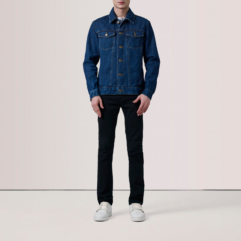 Conard Dark Blue Denim Trucker ტყავის ქურთუკი მამაკაცის