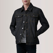 
Conard Faded შავი Denim Trucker ტყავის ქურთუკი მამაკაცის For Men შავი ნატურალური ხარის ტყავით - წინა ხედი და მორგებული სილუეტი | შეიძინეთ ონლაინ