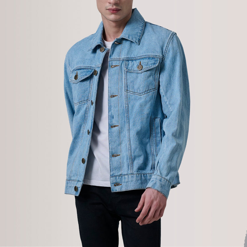 Conard Light ლურჯი Denim Trucker ტყავის ქურთუკი მამაკაცის