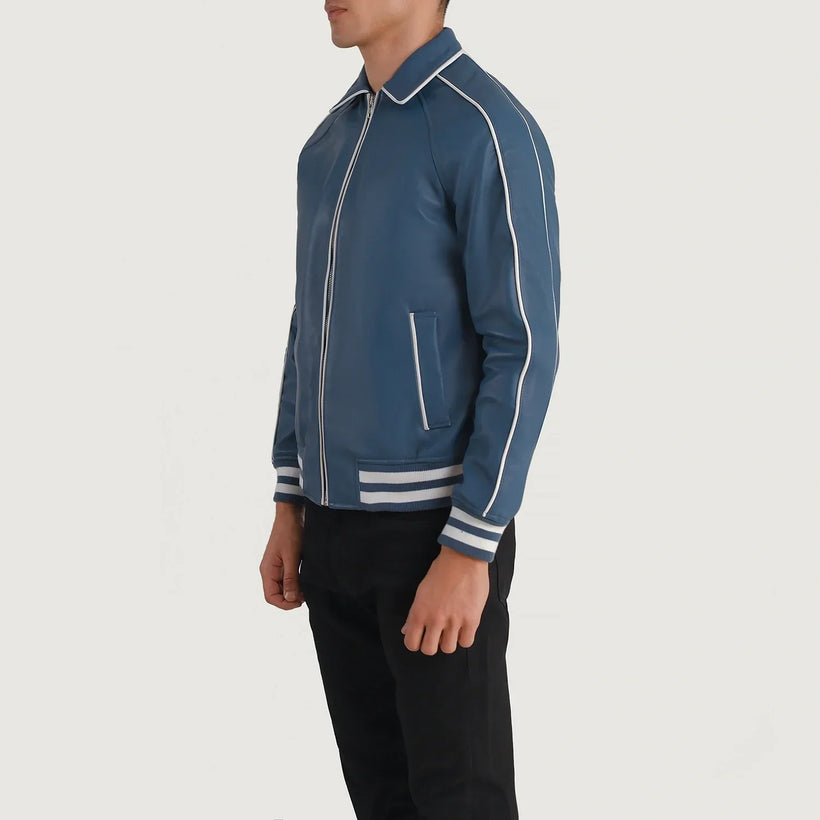 Cooper ლურჯი Leather Varsity ტყავის ქურთუკი მამაკაცის