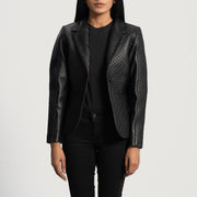 
Black Sheepskin leather Blazer - უკანა ხედი გამოკვეთილი მხრებით და სუფთა დაბოლოებით