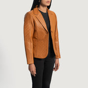 
Brown Sheepskin leather Blazer - უკანა ხედი გამოკვეთილი მხრებით და სუფთა დაბოლოებით