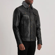 
Black Sheepskin Leather Aviator Jacket - უკანა ხედი გამოკვეთილი მხრებით და სუფთა დაბოლოებით