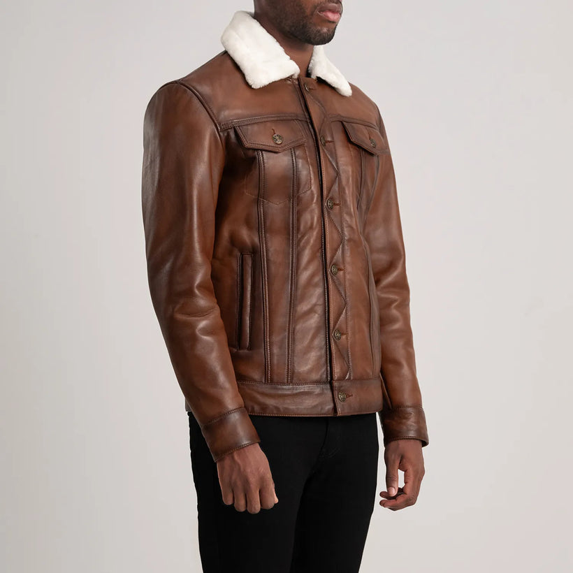 Dallis ყავისფერი Leather Shearling Trucker ტყავის ქურთუკი მამაკაცის