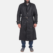 
Daniel შავი ტყავის ტრენჩი მამაკაცის in Black Cowhide Leather - წინა ხედი და მორგებული სილუეტი | შეიძინეთ ონლაინ