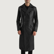 
ახლო ხედი of Notch & Button Hardware on Delmar Black Leather Double Breasted Coat