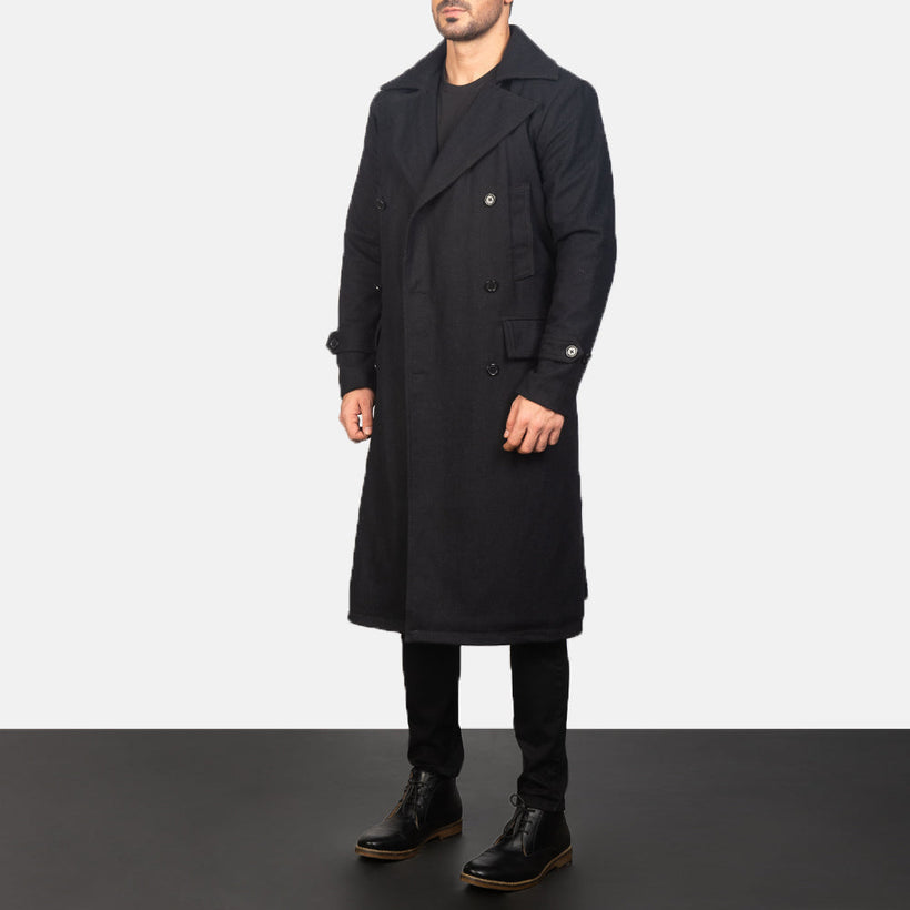 Detective შავი Wool Coat მამაკაცის