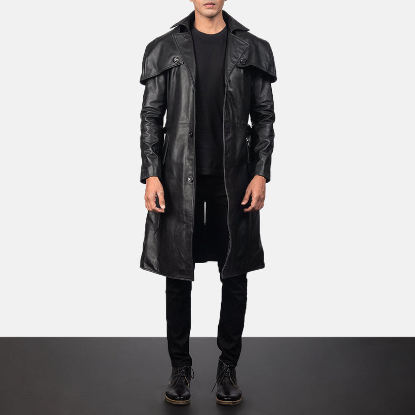Deux შავი Leather Duster მამაკაცის