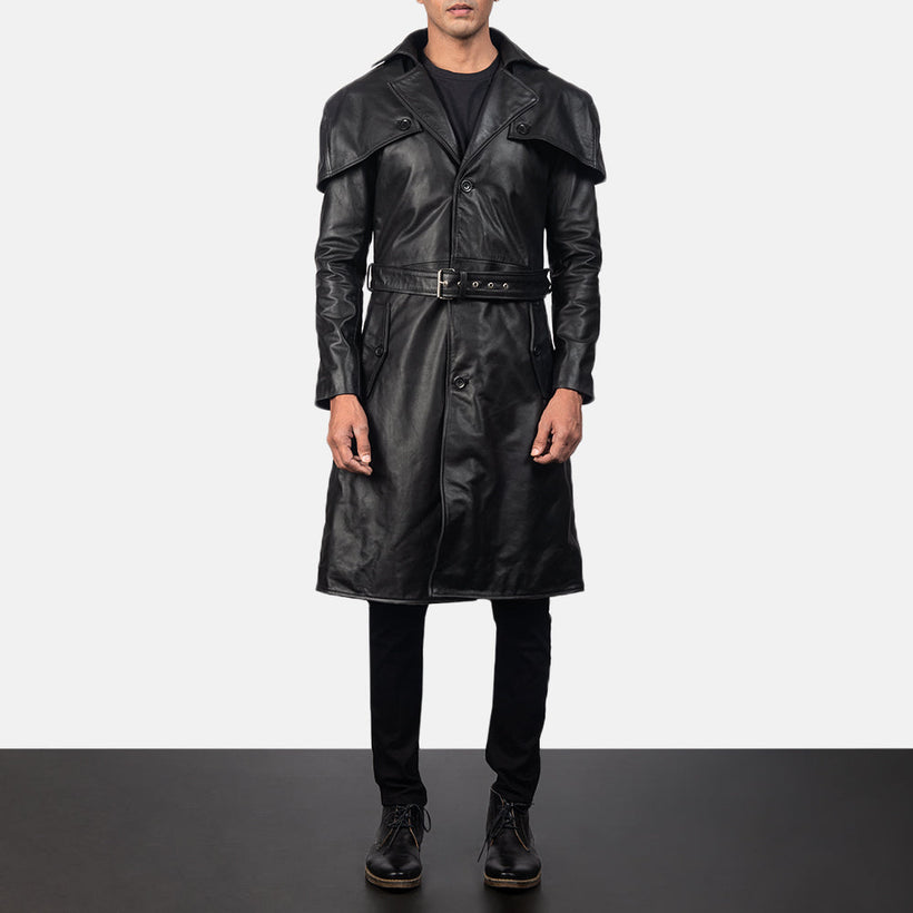 Deux შავი Leather Duster მამაკაცის