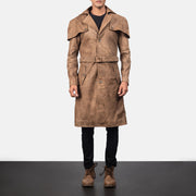 
ახლო ხედი of Classic Collar & Buttons + Belt Hardware on Deux ყავისფერი Leather Duster მამაკაცის