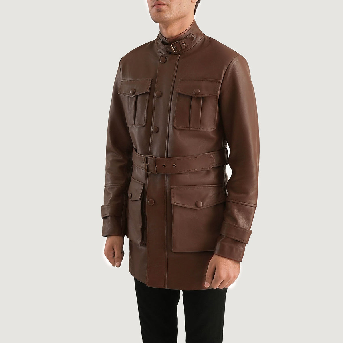 
Brown Cowhide leather Jacket - უკანა ხედი გამოკვეთილი მხრებით და სუფთა დაბოლოებით