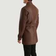 
ახლო ხედი of High neck with Belt & Snap button Hardware on Dolf ყავისფერი ტყავის ქურთუკი მამაკაცის