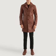 Don Long Brown Leather Coat - Lateral Side Profile View Showing Sleeve Cut &amp; Athletic Taper Fit