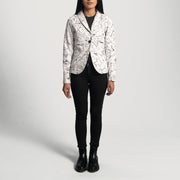 
ახლო ხედი of Notch & Button Hardware on Donna Blake White ტყავის პიჯაკი ქალის