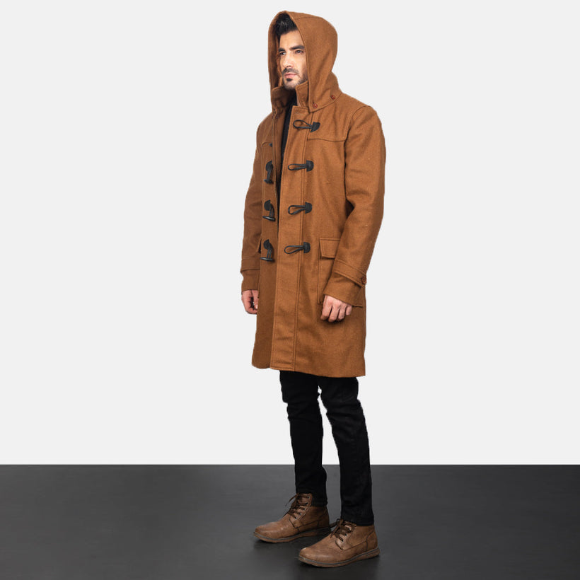 Drake Khaki Wool Hooded Duffle ტყავის პალტო მამაკაცის