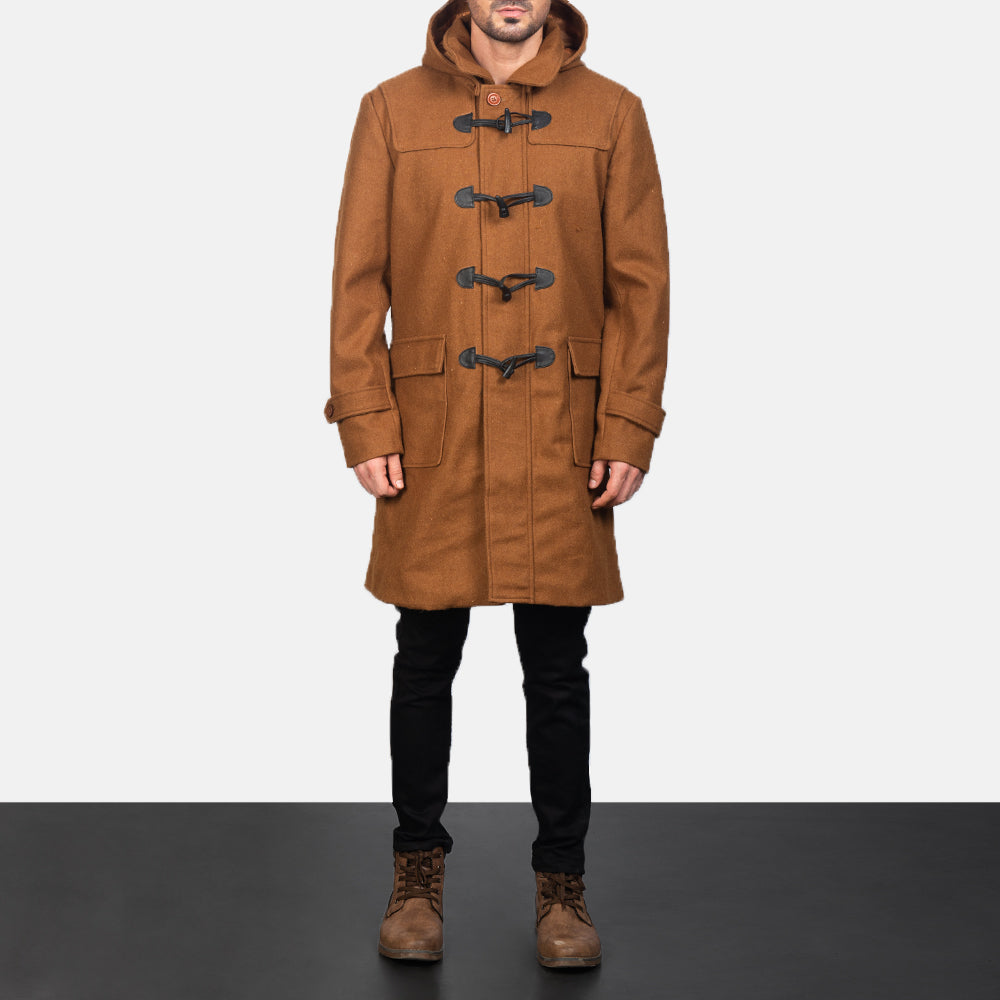 
ახლო ხედი of Shirt with Removable Hood & Toggle Buttons with Placket & Zipper Hardware on Drake Khaki Wool Duffle Coat