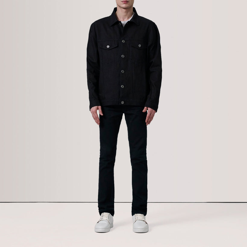 Eddie შავი Oversized Denim Trucker ტყავის ქურთუკი მამაკაცის