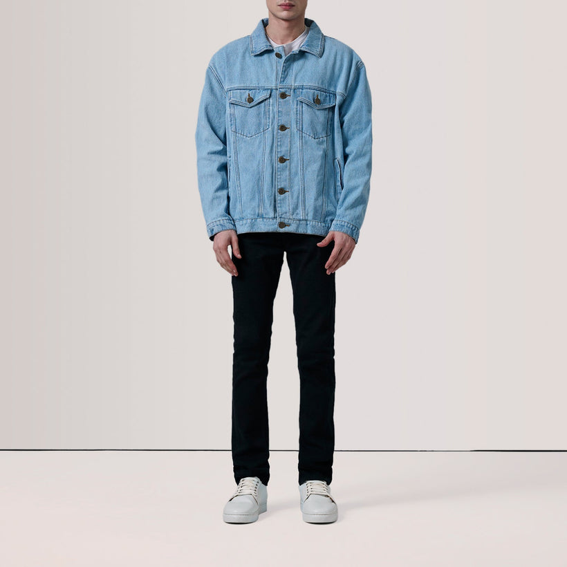 Eddie Light Blue Oversized Denim Trucker ტყავის ქურთუკი მამაკაცის