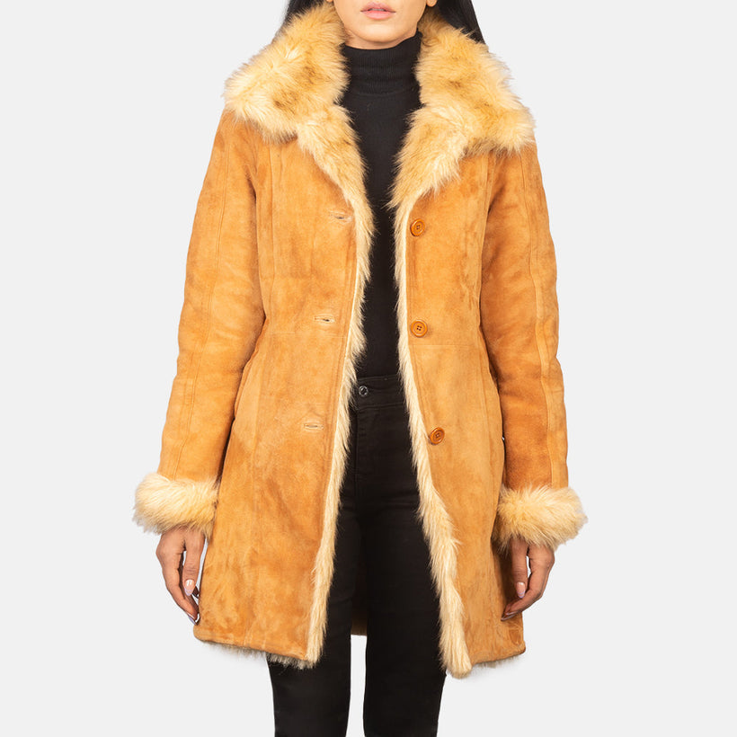 Erica Shearling ტყავის პალტო ქალის