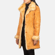 Distressed Beige Goatskin Suede Leather Coat - Back View Showing Tailored Shoulder Fit &amp; Clean Hemline