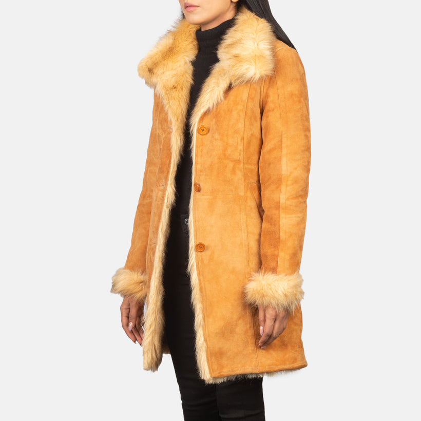 Erica Shearling ტყავის პალტო ქალის