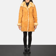 Erica Beige Leather Coat - Lateral Side Profile View Showing Sleeve Cut &amp; Athletic Taper Fit