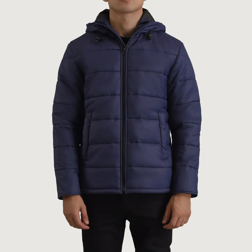 Erico ლურჯი Hooded Puffer ტყავის ქურთუკი მამაკაცის