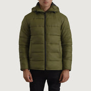 
Erico მწვანე Hooded Puffer ტყავის ქურთუკი მამაკაცის in Green Full-Grain Leather - წინა ხედი და მორგებული სილუეტი | შეიძინეთ ონლაინ