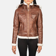 
Fiona Brown Hooded Shearling Leather Jacket in Brown Sheepskin Snuffed - წინა ხედი და მორგებული სილუეტი | შეიძინეთ ონლაინ
