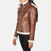 
Brown Sheepskin Snuffed Bomber Jacket - უკანა ხედი გამოკვეთილი მხრებით და სუფთა დაბოლოებით