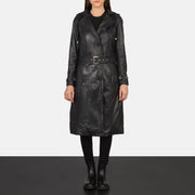 
Fixon Hooded შავი ტყავის ტრენჩი ქალის - გვერდითი პროფილი ერგონომიული სახელოს ჭრით