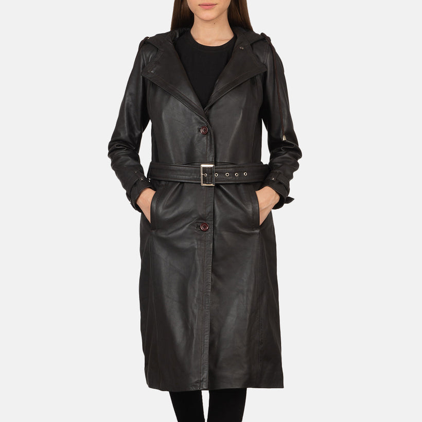 Fixon Hooded ყავისფერი Trench Coat ქალის