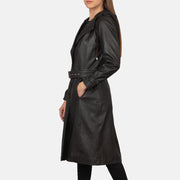 
Brown Sheepskin Leather Trench Coat - უკანა ხედი გამოკვეთილი მხრებით და სუფთა დაბოლოებით