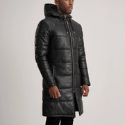 
Tan Brown Sheepskin Leather Hooded Jacket - უკანა ხედი გამოკვეთილი მხრებით და სუფთა დაბოლოებით
