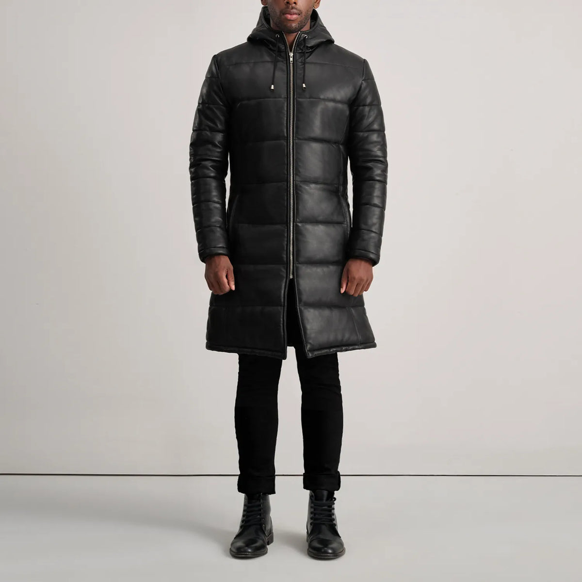 
Floyd Tan Hooded Leather Puffer Coat - გვერდითი პროფილი ერგონომიული სახელოს ჭრით