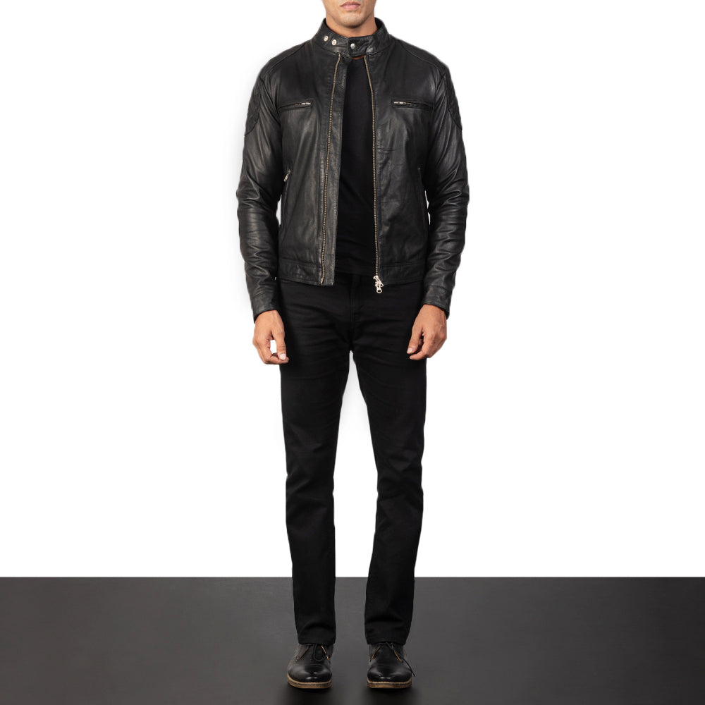 
Gatsby Quilted Black Leather Biker Jacket - გვერდითი პროფილი ერგონომიული სახელოს ჭრით