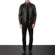 
Gatsby Quilted Black Leather Biker Jacket - გვერდითი პროფილი ერგონომიული სახელოს ჭრით