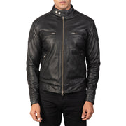 
ახლო ხედი of Band with snap buttons & Zipper Hardware on Gatsby Quilted Black Leather Biker Jacket