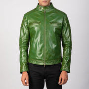 
Gatsby Quilted Green Leather Biker Jacket - გვერდითი პროფილი ერგონომიული სახელოს ჭრით
