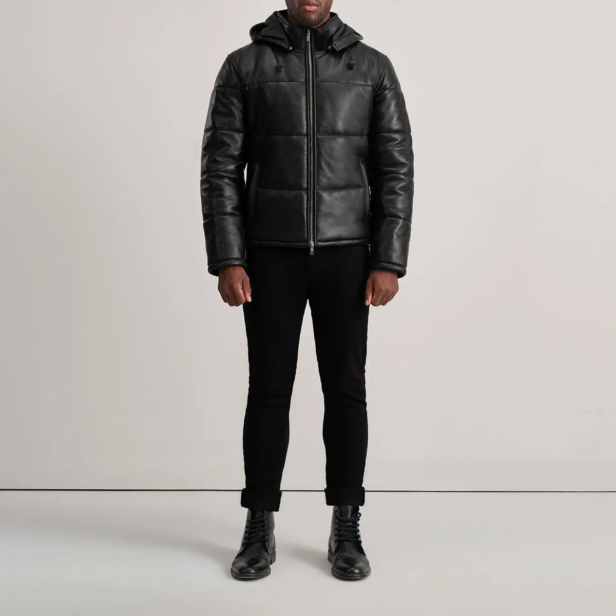 
Gordon Tan Hooded Leather Puffer Jacket - გვერდითი პროფილი ერგონომიული სახელოს ჭრით