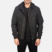 
Hanklin Ma-1 Black Hooded Bomber Jacket in Black Polyester - წინა ხედი და მორგებული სილუეტი | შეიძინეთ ონლაინ