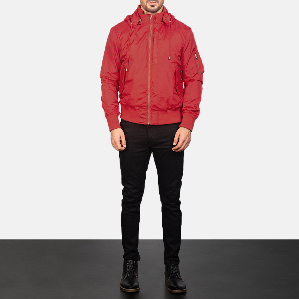 
Hanklin Ma-1 Red Hooded Bomber Jacket - გვერდითი პროფილი ერგონომიული სახელოს ჭრით