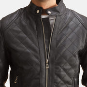
ახლო ხედი of Band with Snap Button & Zipper Hardware on Henry ნაკერიანი შავი ტყავის ქურთუკი მამაკაცის