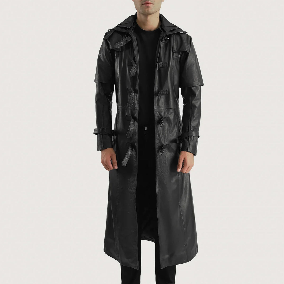 
Huntsman შავი Hooded ტყავის ტრენჩი მამაკაცის in Black. Cowhide Leather - წინა ხედი და მორგებული სილუეტი | შეიძინეთ ონლაინ