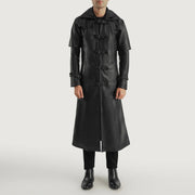 
Huntsman შავი Hooded ტყავის ტრენჩი მამაკაცის - გვერდითი პროფილი ერგონომიული სახელოს ჭრით