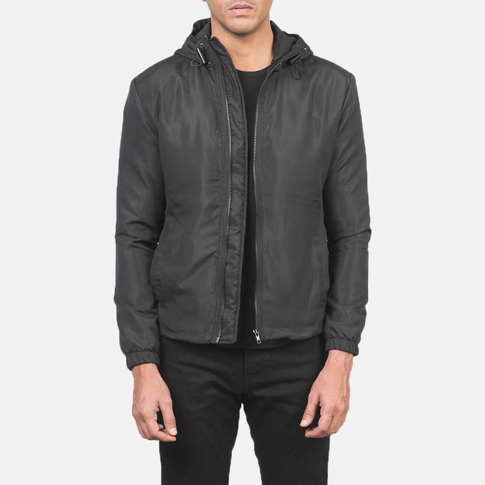 
Jimmy შავი Hooded Windbreaker ტყავის ქურთუკი მამაკაცის in Black Polyester - წინა ხედი და მორგებული სილუეტი | შეიძინეთ ონლაინ