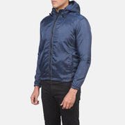 
Blue Nylon Hooded Jacket - უკანა ხედი გამოკვეთილი მხრებით და სუფთა დაბოლოებით
